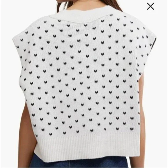 *Free People Easy Street White Black Knit Vest NWOT- M - Picture 2 of 9
